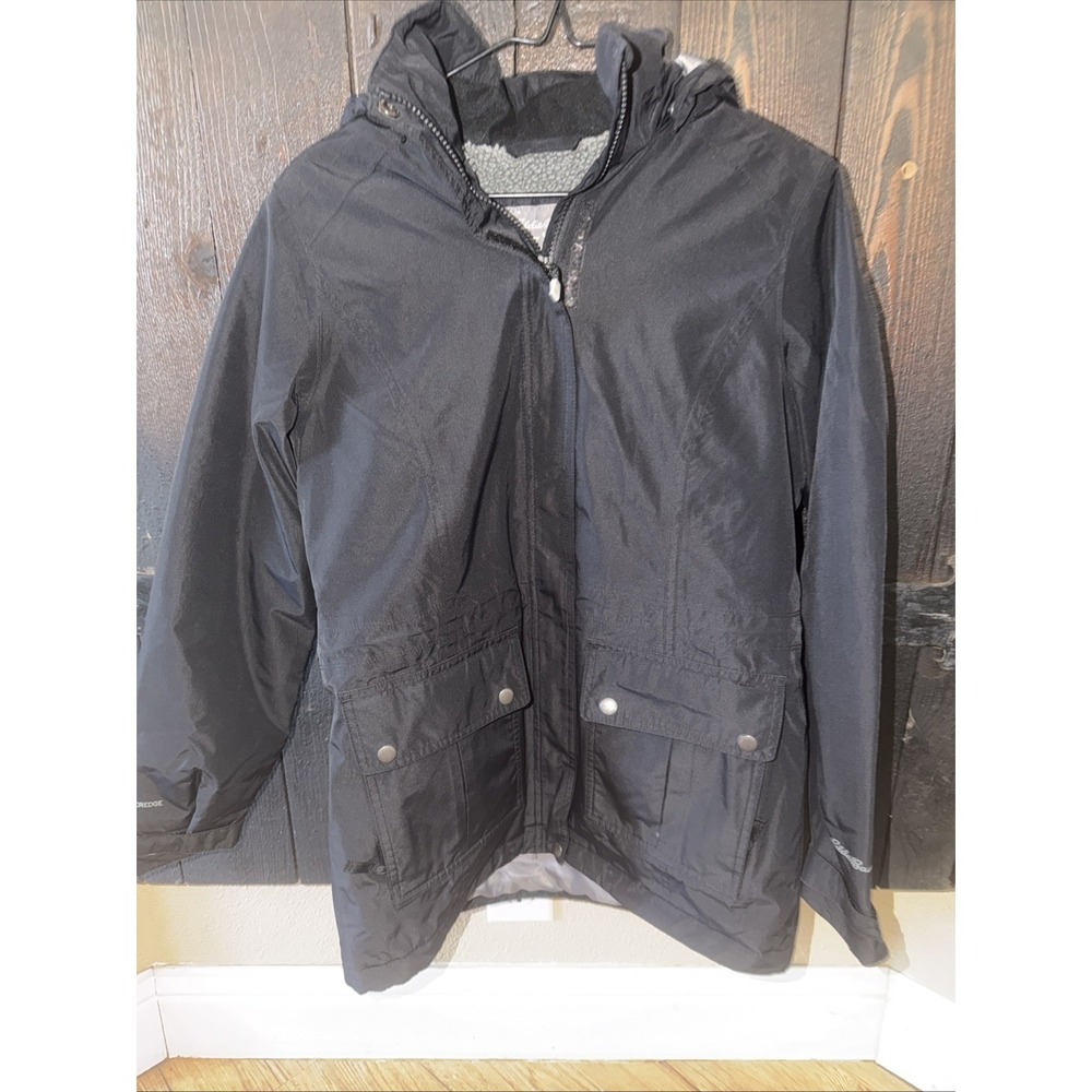 Eddie Bauer Fleece Lined Winter Coat Women's Size Petite Small Black Hood S